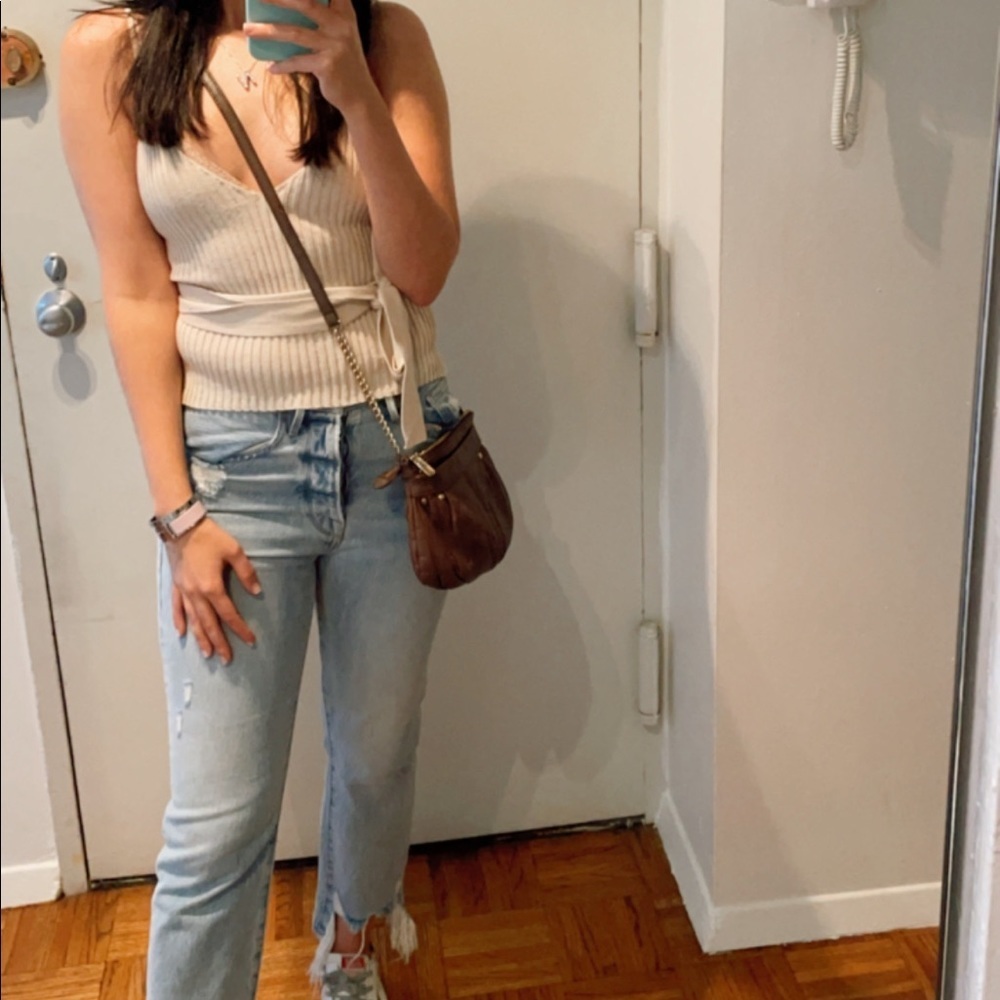 B. Makowsky Leather Crossbody Bag - Small Tan with Gold Chain - Picture 1 of 6